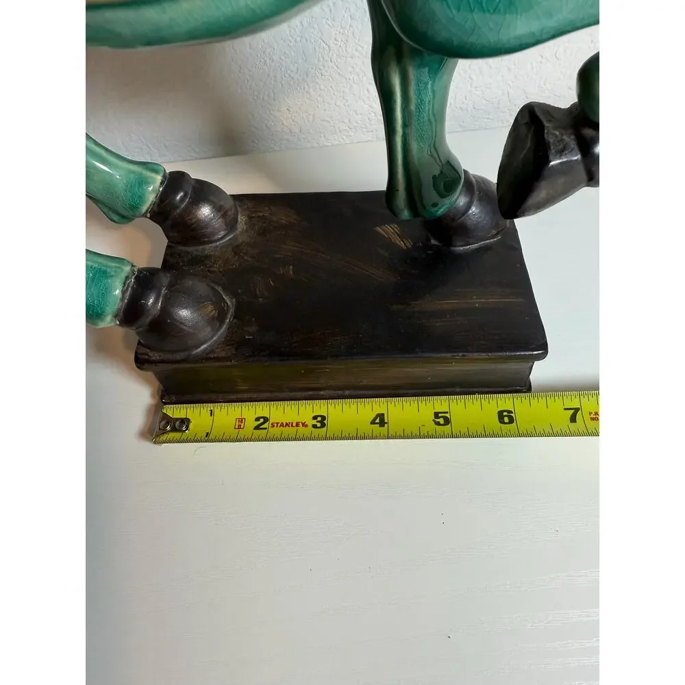 Vintage Green Ceramic Horse Figurine Mid-Century Equestrian Decor